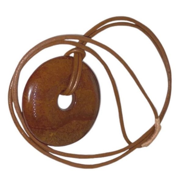 Jewelry - Vintage Red jasper stone disc pendant leather cord necklace